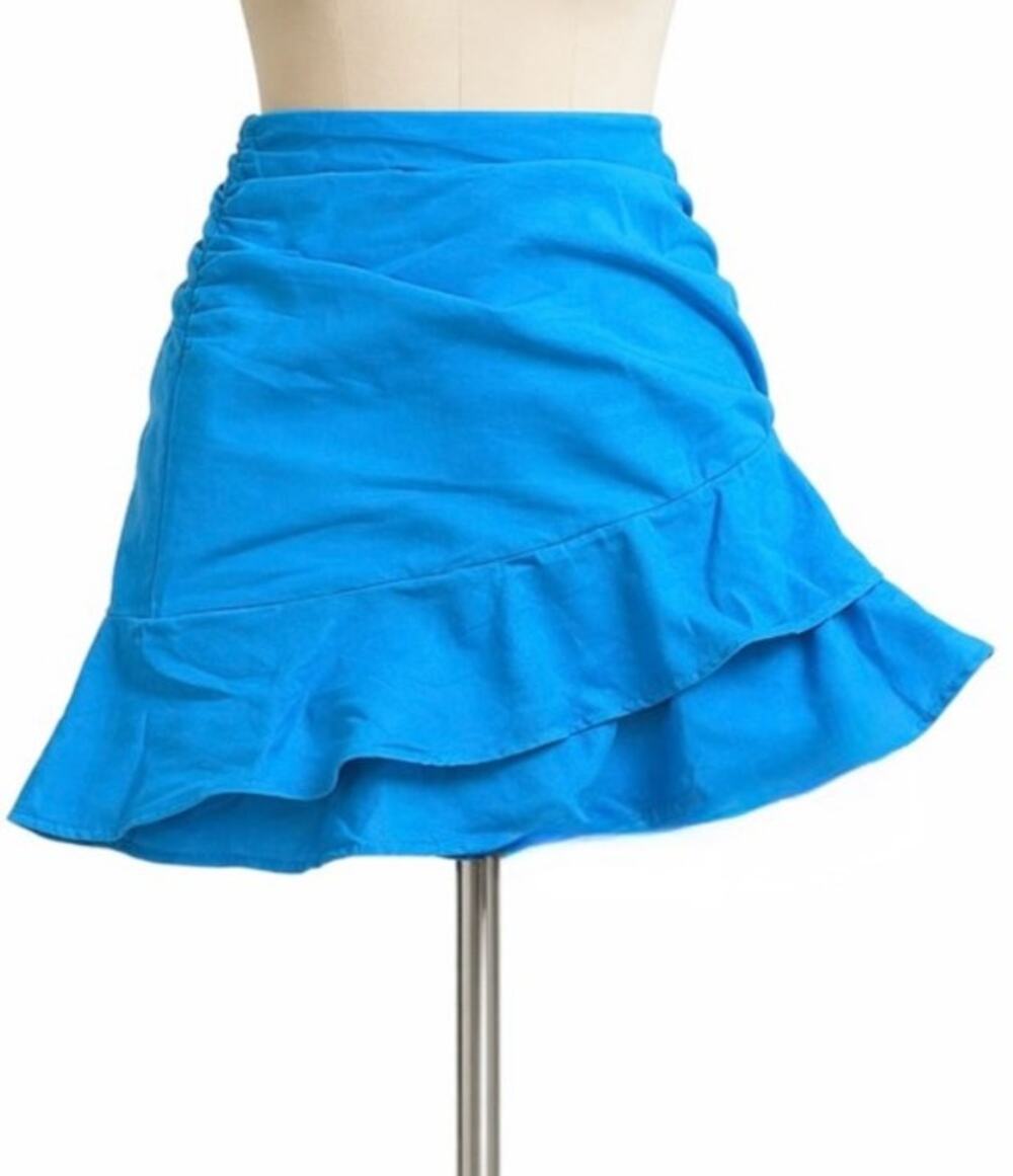 Y2K MNG Mango turquoise mini skirt women small summer streetwear flutter ruffle